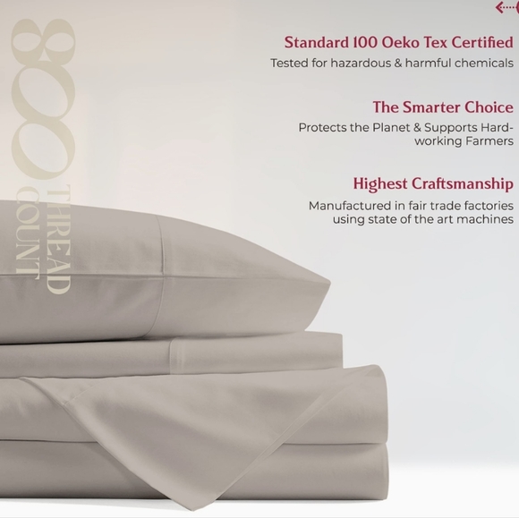 Mayfair Linen 800 Thread Count 100% Egyptian Cotton Sateen Weave Sheet 4-pc set - Picture 9 of 11